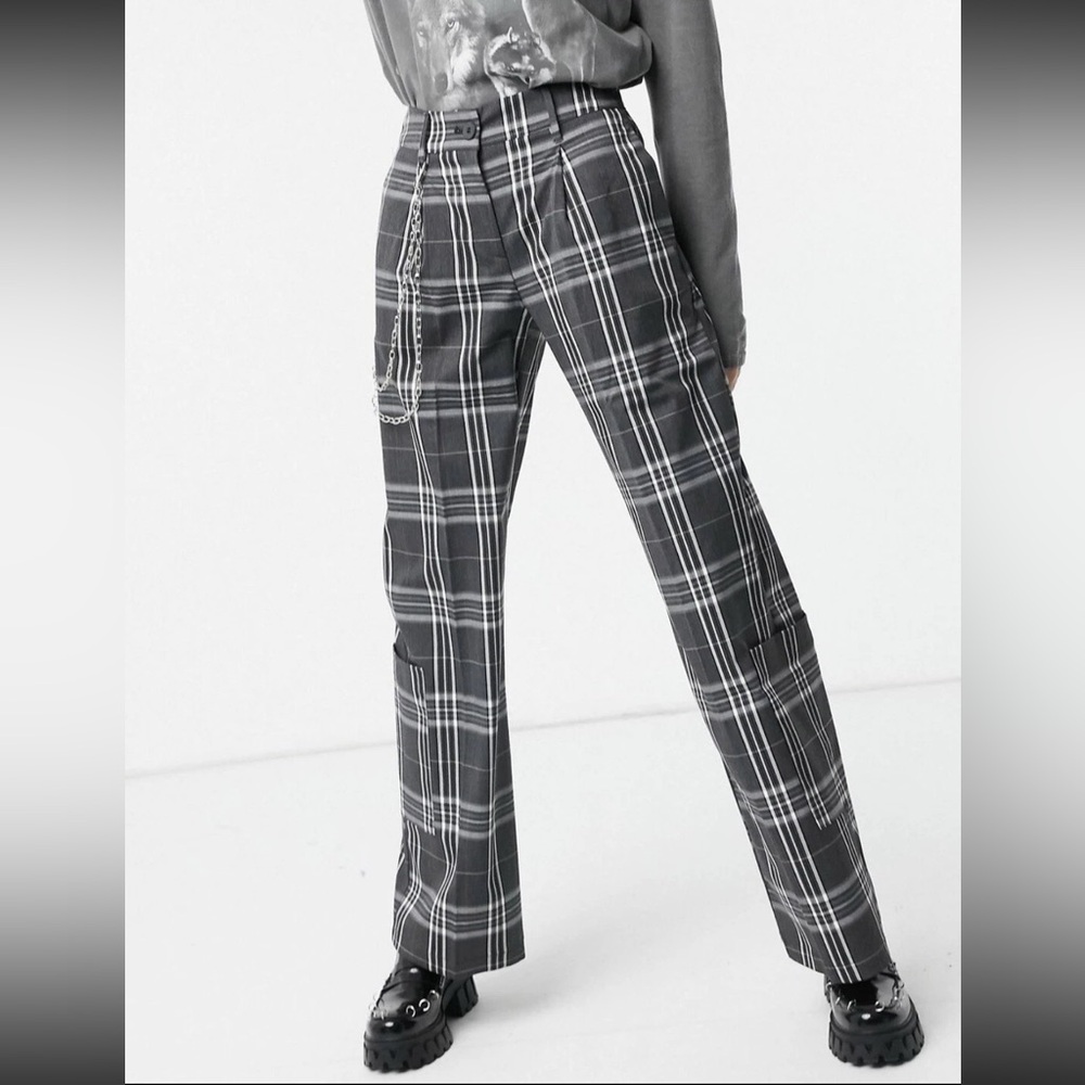 Bershka Black and White Plaid Trousers